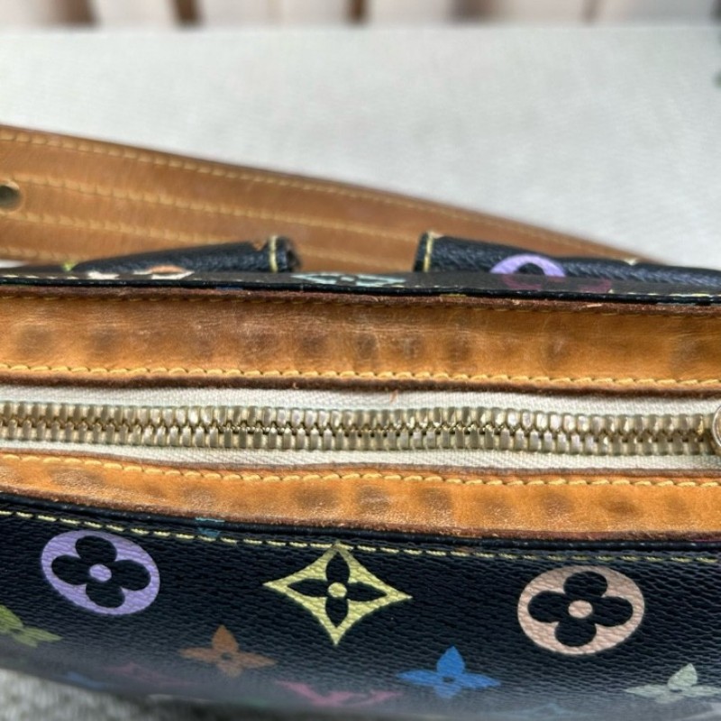 ZZZ LV路易威登黑三彩劍橋腋下包 棕色皮質肩帶 金色五金 雙扣設計四季通搭 單肩包手提包-29