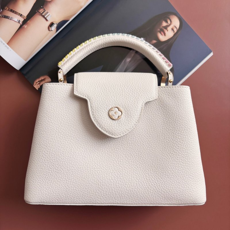 限定款 ::Louis Vuitton:: M59883 Capucines BB 米白x鵝黃色 手提包 斜背包 兩用包 彩色背帶-2