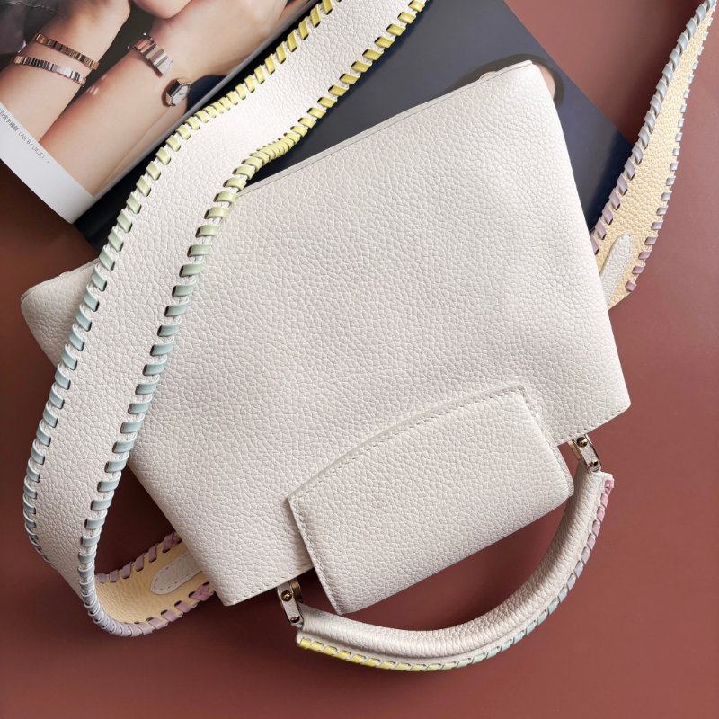 限定款 ::Louis Vuitton:: M59883 Capucines BB 米白x鵝黃色 手提包 斜背包 兩用包 彩色背帶-3