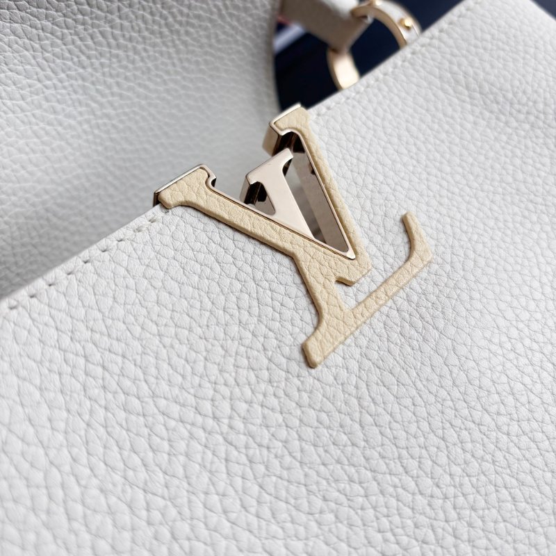 限定款 ::Louis Vuitton:: M59883 Capucines BB 米白x鵝黃色 手提包 斜背包 兩用包 彩色背帶-6