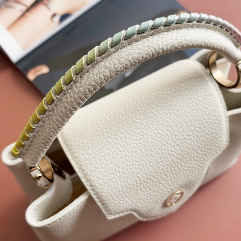 限定款 ::Louis Vuitton:: M59883 Capucines BB 米白x鵝黃色 手提包 斜背包 兩用包 彩色背帶-7