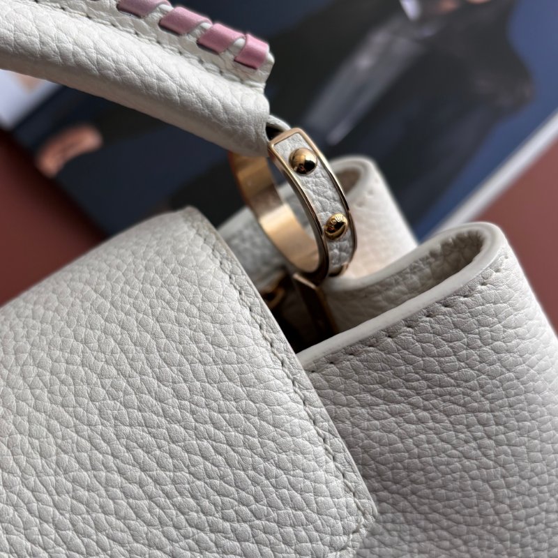 限定款 ::Louis Vuitton:: M59883 Capucines BB 米白x鵝黃色 手提包 斜背包 兩用包 彩色背帶-8