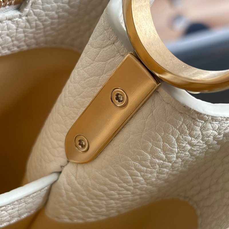 限定款 ::Louis Vuitton:: M59883 Capucines BB 米白x鵝黃色 手提包 斜背包 兩用包 彩色背帶-21