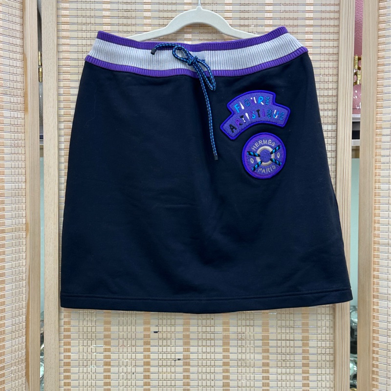Hermes 愛馬仕 刺繡徽章字母logo收腰半身裙 36碼 全新吊牌-0