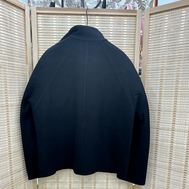 愛馬仕Hermes 斜拉鍊 黑色 羊絨外套  女士短款大衣 衣服 34碼-1