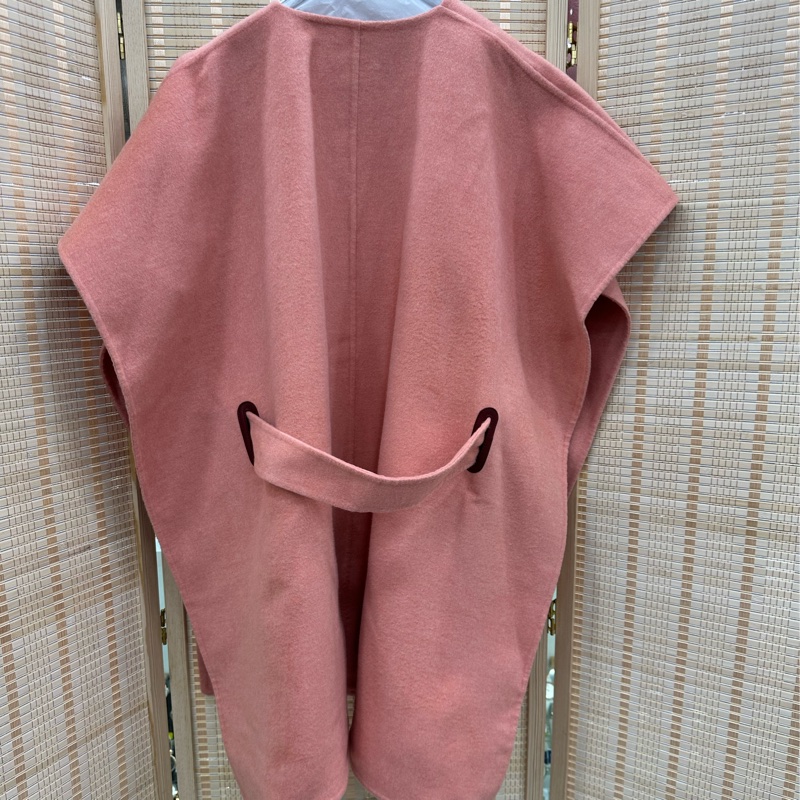 Hermes愛馬仕 全新吊牌 34碼 粉紅羊絨斗篷外套-1