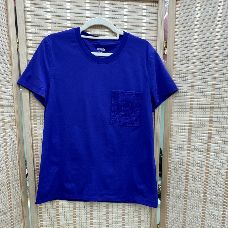 Hermes愛馬仕紫色口袋刺繡T卹，尺寸36碼 全新-0