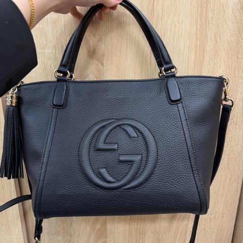 Gucci 黑牛皮淡金釦Soho Tote S號手提斜背托特包