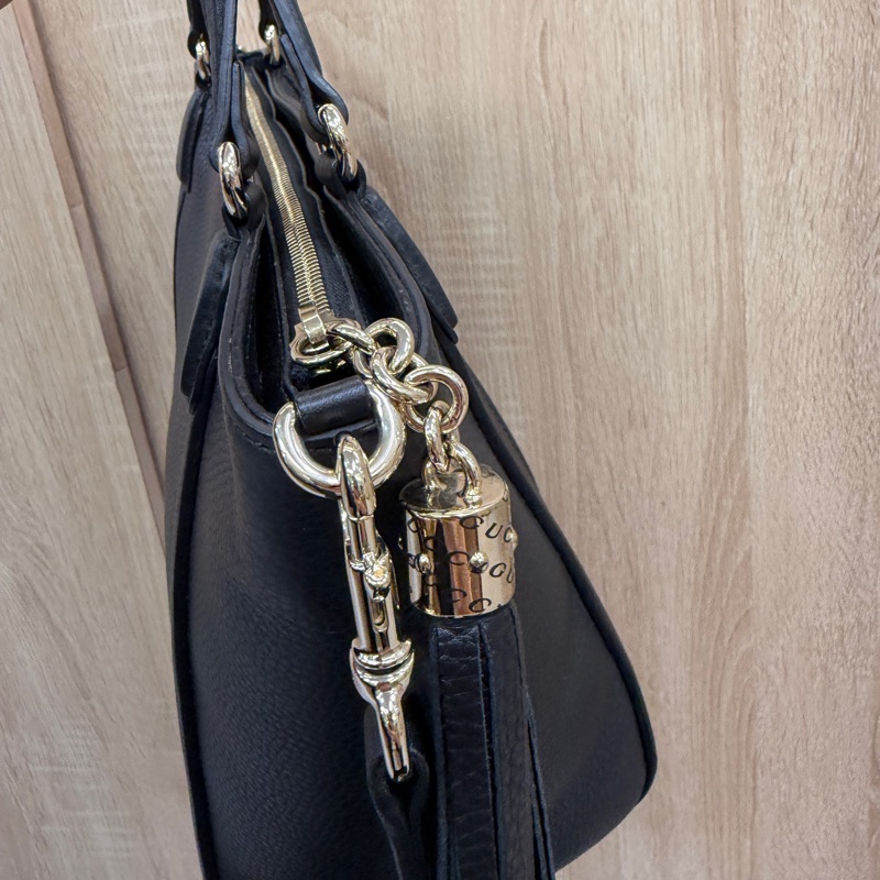 Gucci 黑牛皮淡金釦Soho Tote S號手提斜背托特包-3
