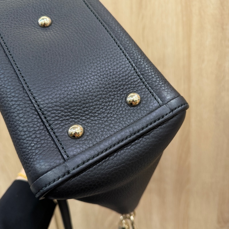 Gucci 黑牛皮淡金釦Soho Tote S號手提斜背托特包-8
