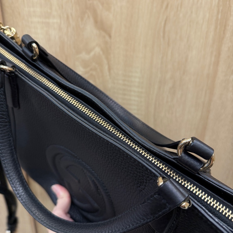 Gucci 黑牛皮淡金釦Soho Tote S號手提斜背托特包-9