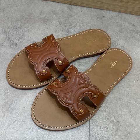 Celine 咖牛皮Marina凱旋門拖鞋