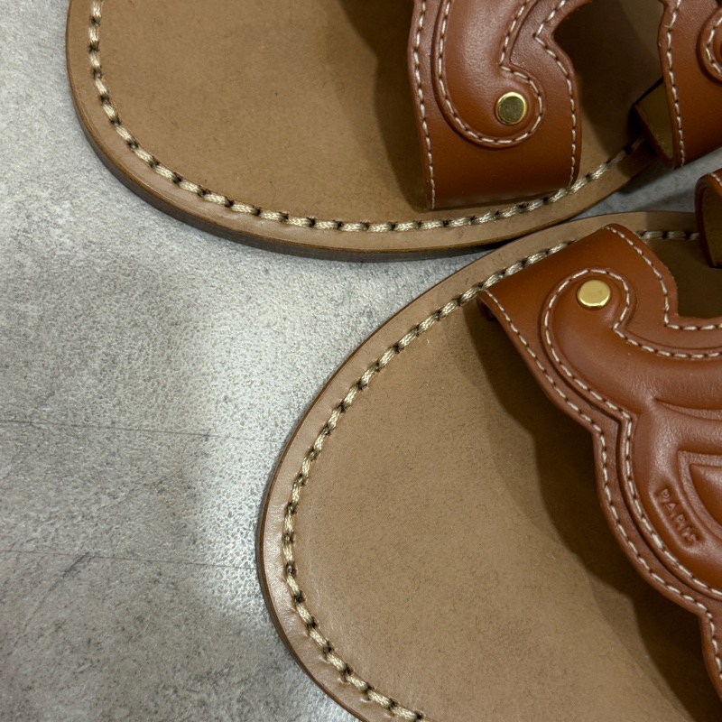 Celine 咖牛皮Marina凱旋門拖鞋-3