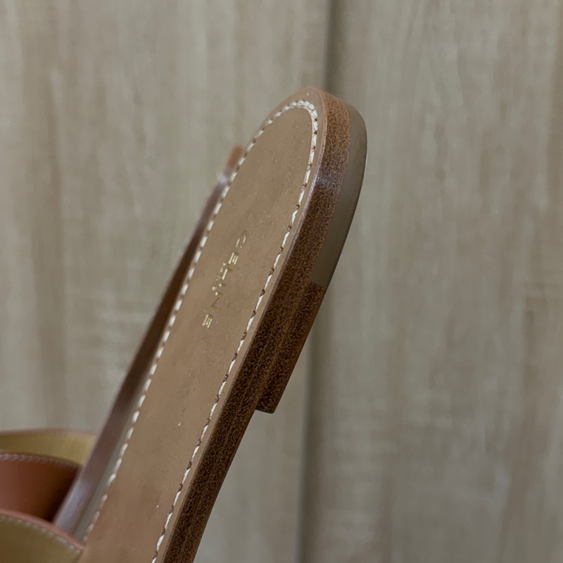 Celine 咖牛皮Marina凱旋門拖鞋-10