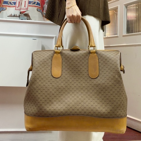 Gucci GG 老花 手提旅行包 旅行袋 棕色 真皮