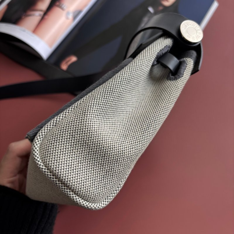::HERMES::W刻 MINI HERBAG20 石板灰皮革 帆布斜背包-20