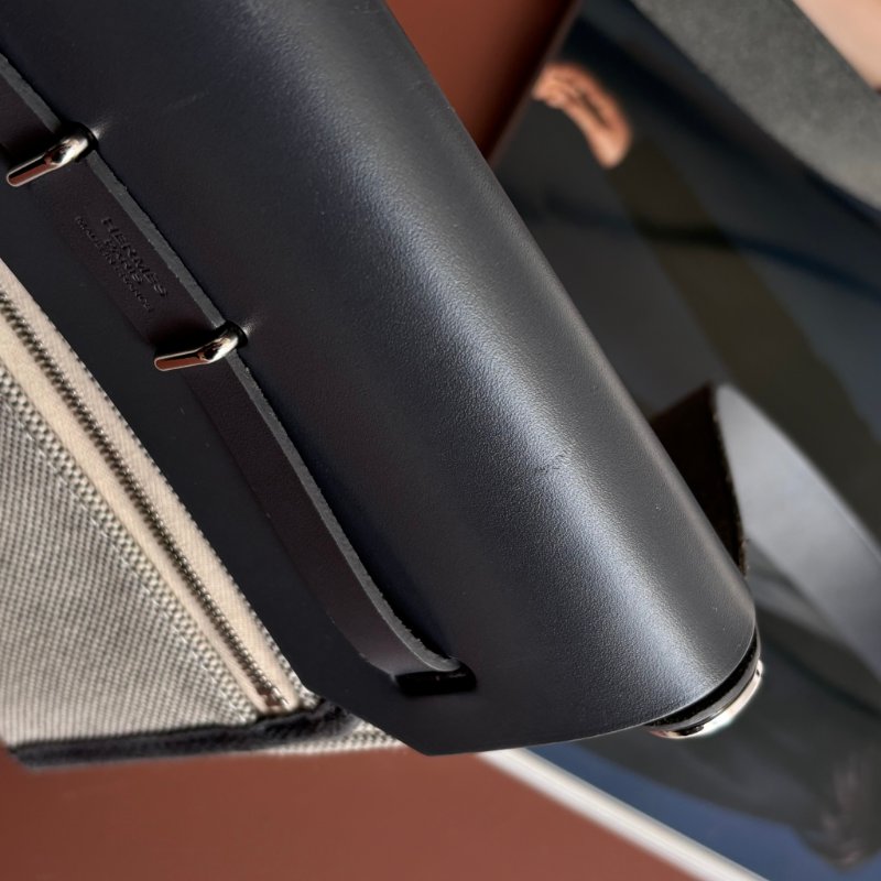 ::HERMES::W刻 MINI HERBAG20 石板灰皮革 帆布斜背包-23