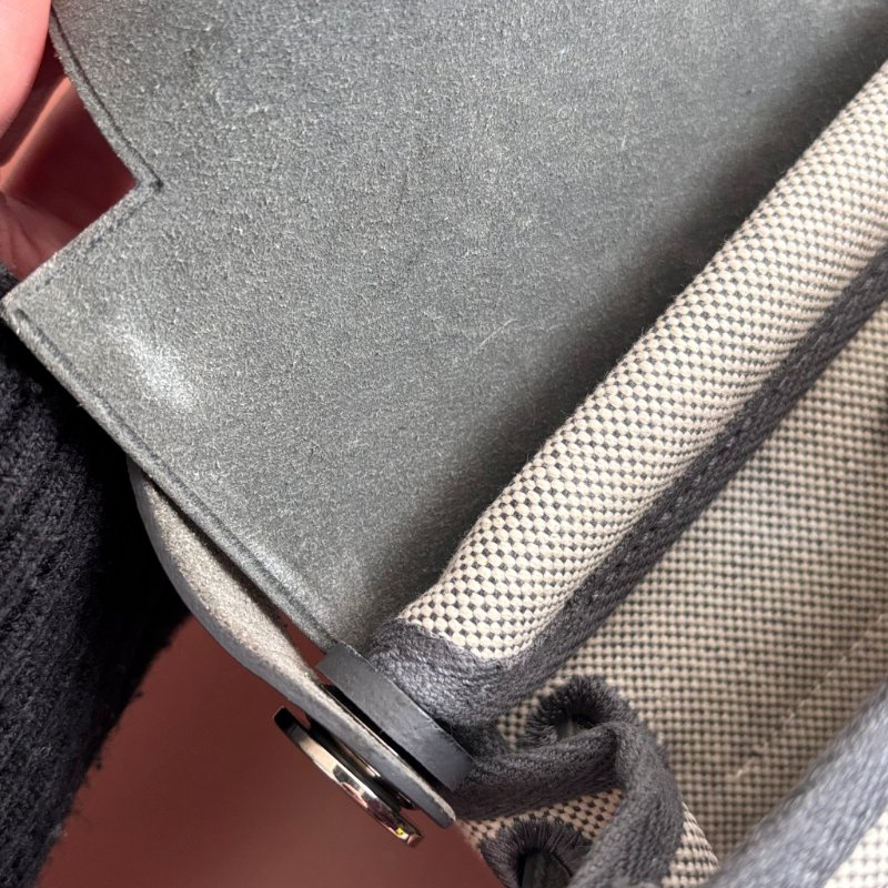 ::HERMES::W刻 MINI HERBAG20 石板灰皮革 帆布斜背包-40