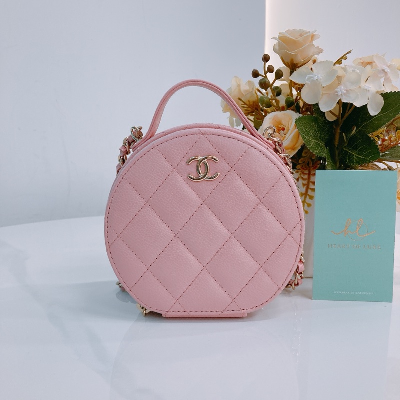 MS0524 CHANEL 香奈兒迷你圓餅化妝包包ROUND TOP HANDLE CLUTCH WITH CHAIN CAVIAR-0