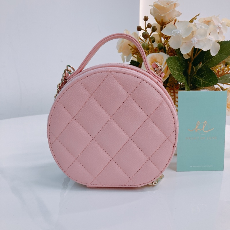 MS0524 CHANEL 香奈兒迷你圓餅化妝包包ROUND TOP HANDLE CLUTCH WITH CHAIN CAVIAR-1