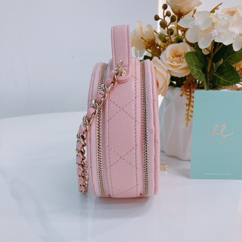 MS0524 CHANEL 香奈兒迷你圓餅化妝包包ROUND TOP HANDLE CLUTCH WITH CHAIN CAVIAR-2