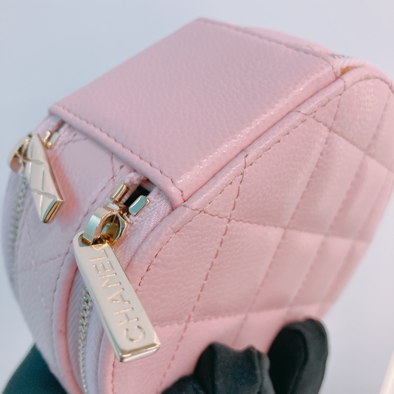 MS0524 CHANEL 香奈兒迷你圓餅化妝包包ROUND TOP HANDLE CLUTCH WITH CHAIN CAVIAR-6