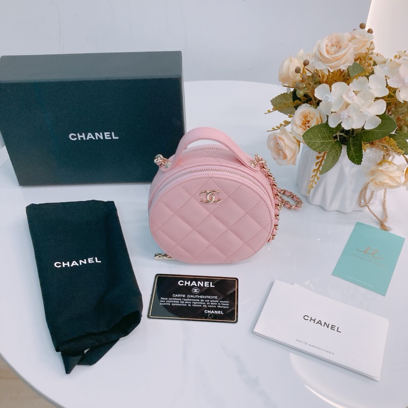 MS0524 CHANEL 香奈兒迷你圓餅化妝包包ROUND TOP HANDLE CLUTCH WITH CHAIN CAVIAR-10