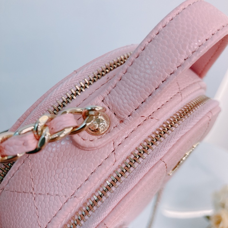 MS0524 CHANEL 香奈兒迷你圓餅化妝包包ROUND TOP HANDLE CLUTCH WITH CHAIN CAVIAR-17