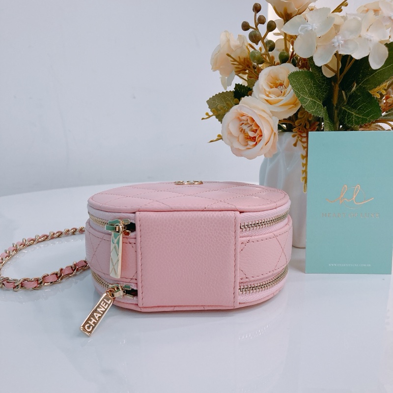 MS0524 CHANEL 香奈兒迷你圓餅化妝包包ROUND TOP HANDLE CLUTCH WITH CHAIN CAVIAR-26