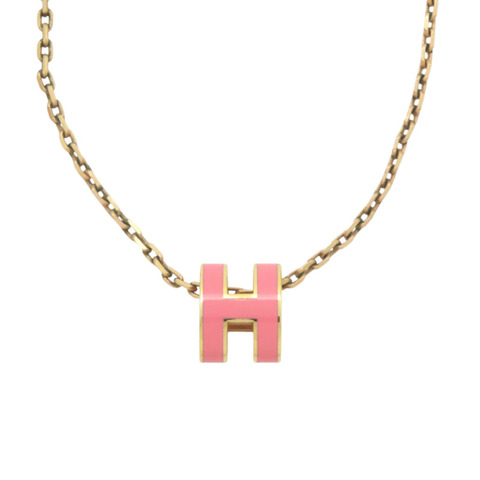 粉色琺瑯 金色鍍金 Mini Pop H 項鍊【HERMES 愛馬仕】 H147992FO