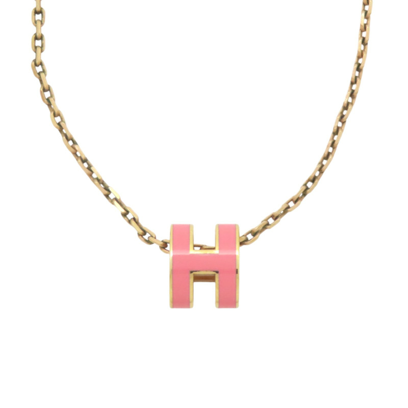粉色琺瑯 金色鍍金 Mini Pop H 項鍊【HERMES 愛馬仕】 H147992FO-0