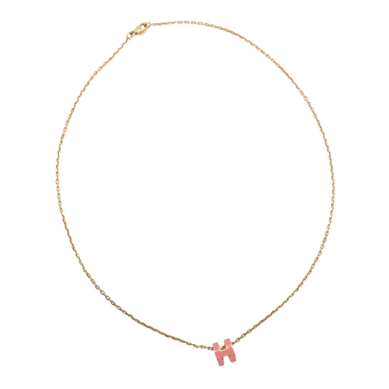粉色琺瑯 金色鍍金 Mini Pop H 項鍊【HERMES 愛馬仕】 H147992FO-1