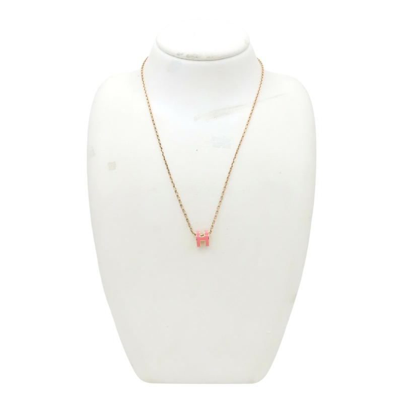 粉色琺瑯 金色鍍金 Mini Pop H 項鍊【HERMES 愛馬仕】 H147992FO-9