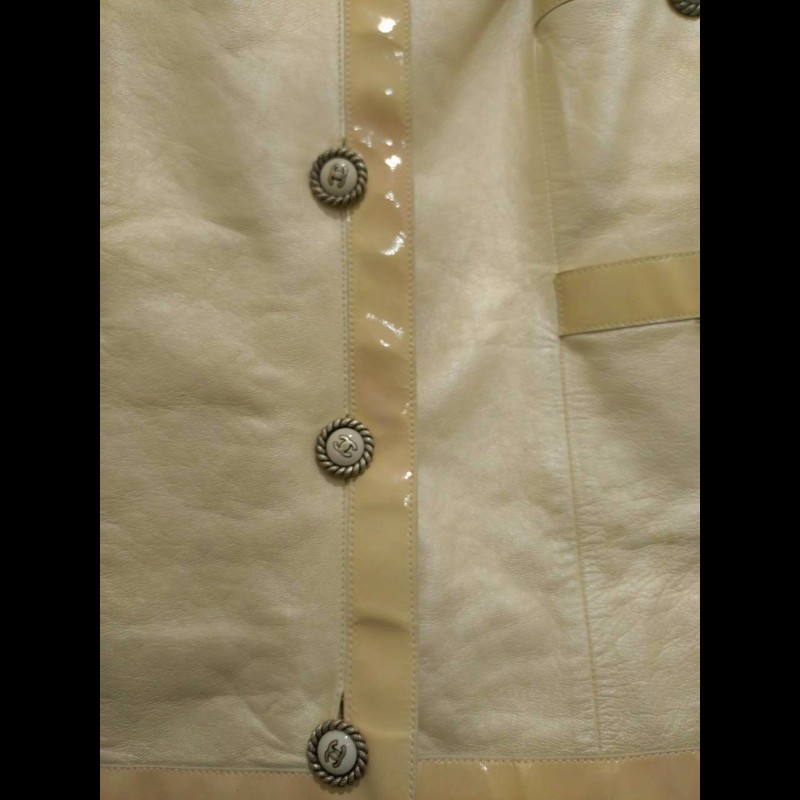 Chanel 珠光膚皮漆皮邊四口袋皮外套-6