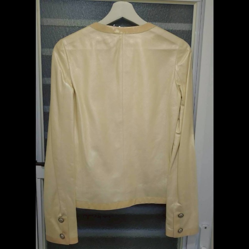 Chanel 珠光膚皮漆皮邊四口袋皮外套-18