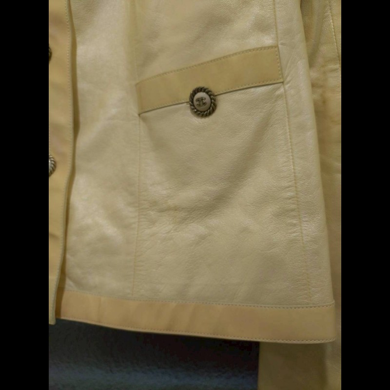 Chanel 珠光膚皮漆皮邊四口袋皮外套-33