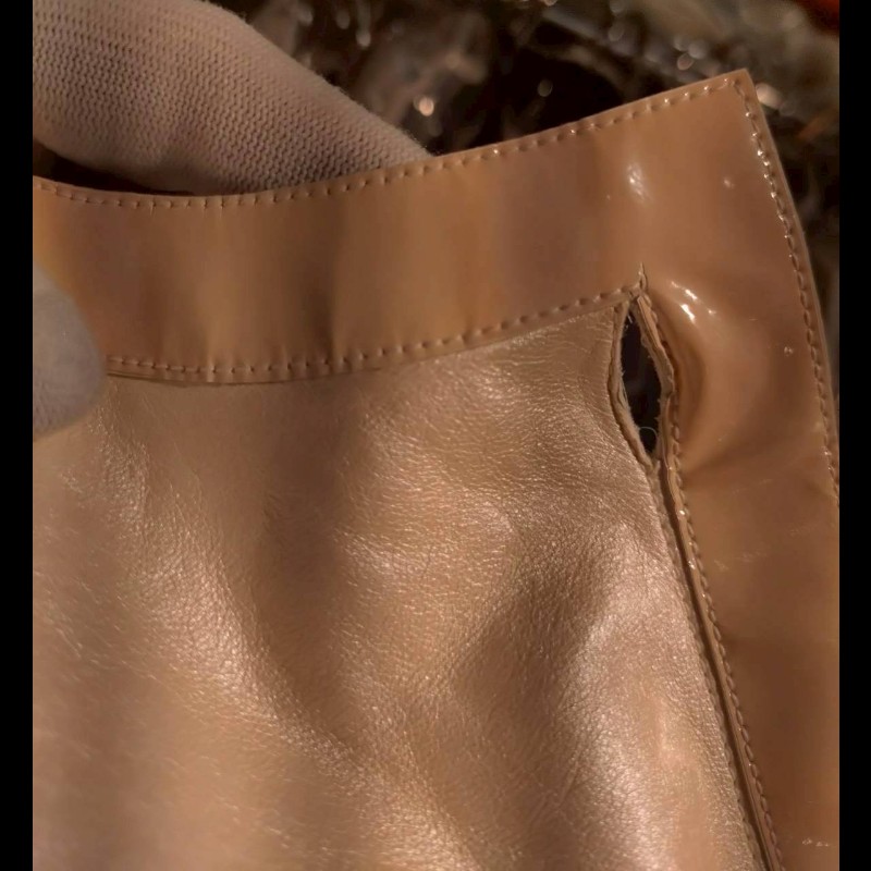 Chanel 珠光膚皮漆皮邊四口袋皮外套-38