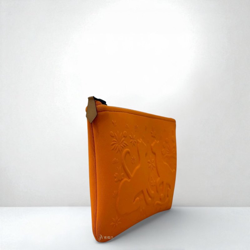 Hermes 經典橘太空棉Neobain Poulpe Fiction壓花字樣兩隻豹一字拉收納包-2