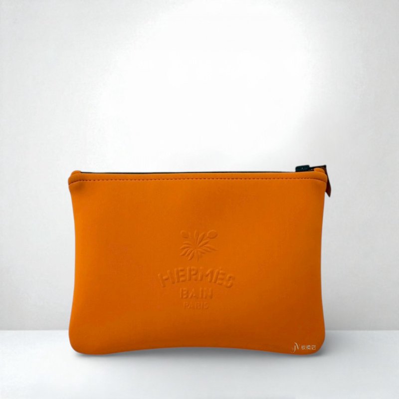 Hermes 經典橘太空棉Neobain Poulpe Fiction壓花字樣兩隻豹一字拉收納包-3