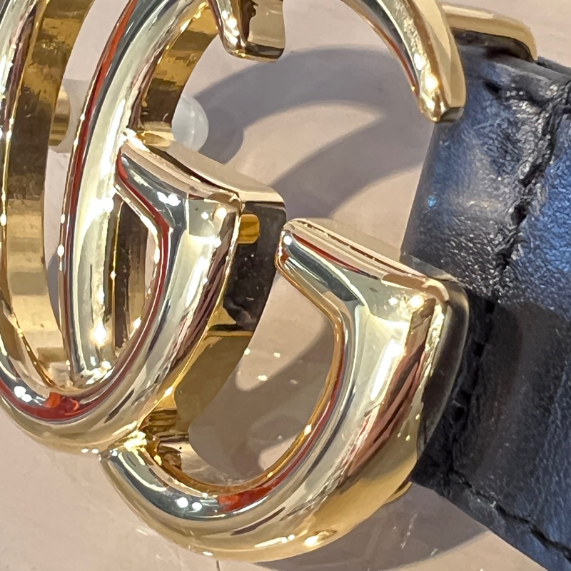 Gucci 黑牛皮Marmont金釦皮帶-10