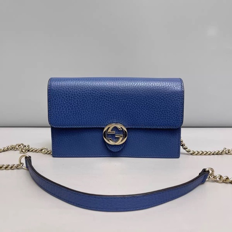 Gucci古馳 藍色牛皮woc風琴包