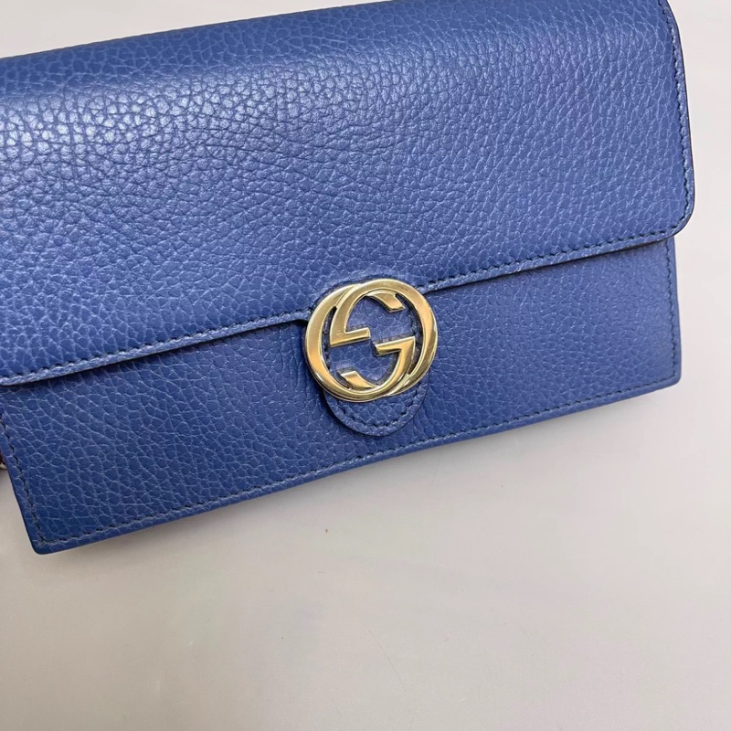 Gucci古馳 藍色牛皮woc風琴包-2