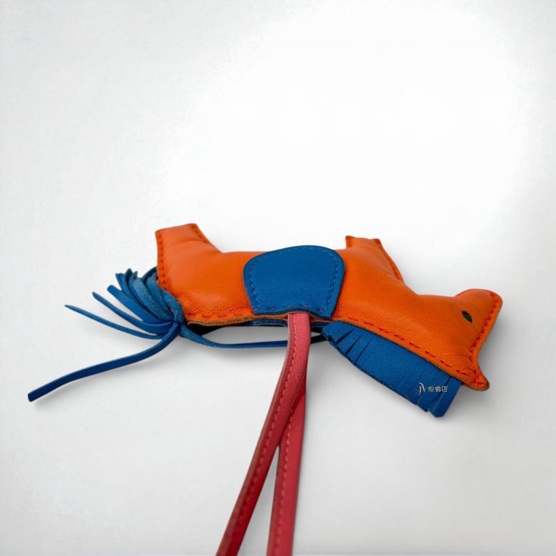 HERMES橘拚藍小羊皮中號小馬吊飾-5