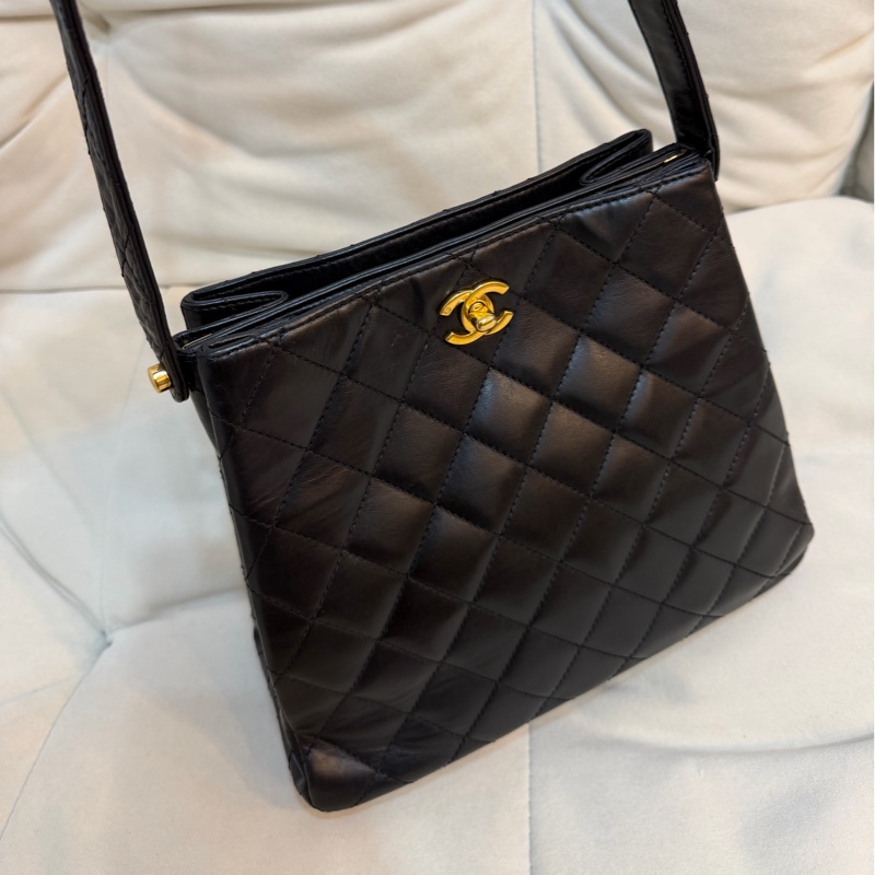 Chanel 香奈兒 雙子星 Kelly Shoulder 單肩 黑金 羊皮-1