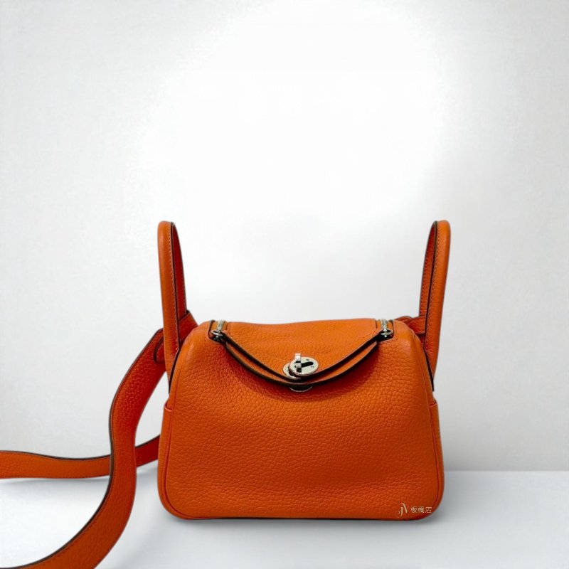 Hermes包包 9J火焰橘TC皮金釦Mini Lindy-0