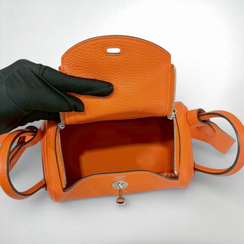 Hermes包包 9J火焰橘TC皮金釦Mini Lindy-5
