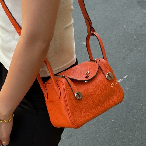 JS0891-Hermes 9J火焰橘TC皮金釦Mini Lindy