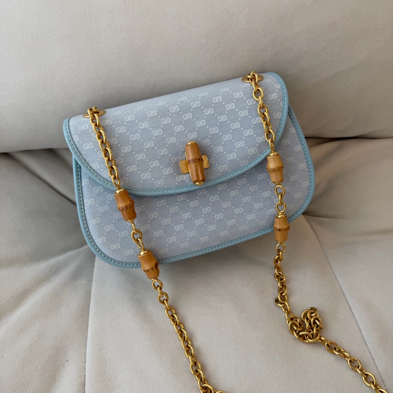 Old Gucci 嬰兒藍色 baby blue 竹子 bamboo 斜挎包 斜揹包-0