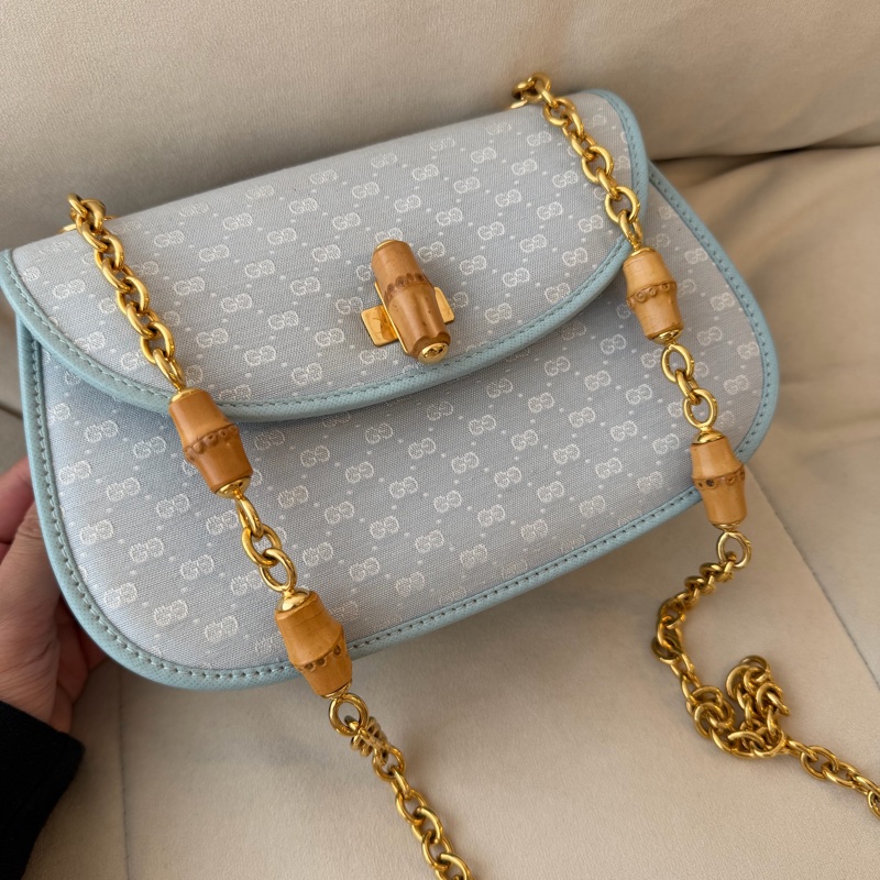 Old Gucci 嬰兒藍色 baby blue 竹子 bamboo 斜挎包 斜揹包-1