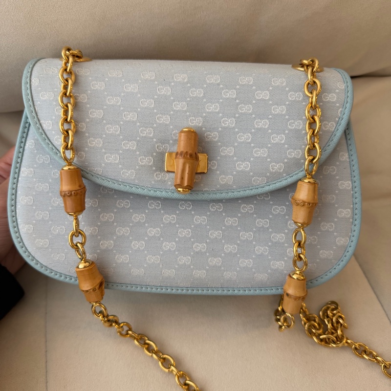Old Gucci 嬰兒藍色 baby blue 竹子 bamboo 斜挎包 斜揹包-2
